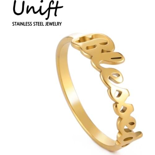 Unift Romantic Letter Blessed Ring for Women Men Family Pray Hope Rings Religious Elegant Jewelry Trendy Party Wedding Band Gift