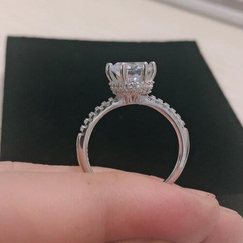 Classic Six claws rings finger 925 Sterling Silver 2ct Round Diamond Wedding Engagement gemstone Rings set for Women Jewelry