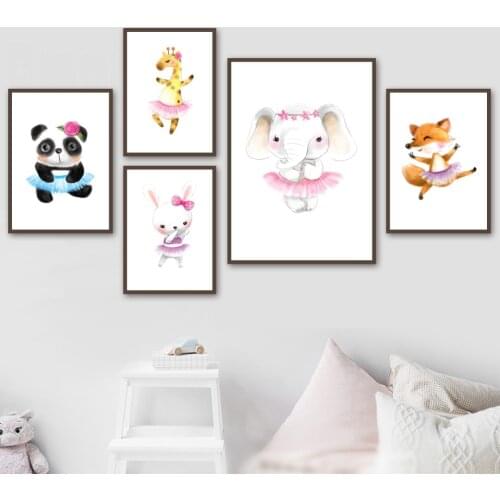Rabbit Elephant Fox giraffe hippo dancing Wall Art Canvas Painting Nordic Posters And Prints Wall Pictures Baby Kids Room Decor