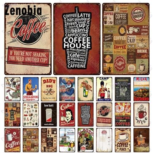 Coffee Bar Metal Sign Metal Poster Wall Art Tin Plate Wall Decoration Vintage Coffee Sign Plaque Retro Cafe Kitchen Room Decor