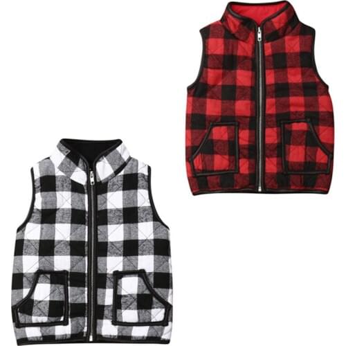Fashion Toddler Kids Baby Girl Sleeveless Plaid Zipper Jacket Waistcoat Coat Outwear Winter Warm Waistcoats 1-6Y
