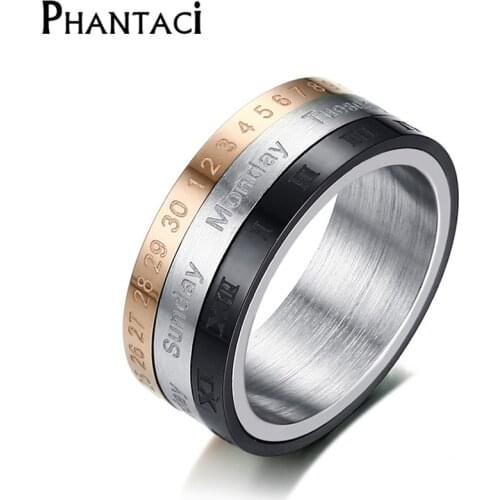 Diary Spinner Titanium Steel Mens Ring Series Stainless Steel Letter Punk Ring For Men Boy Man Jewelry