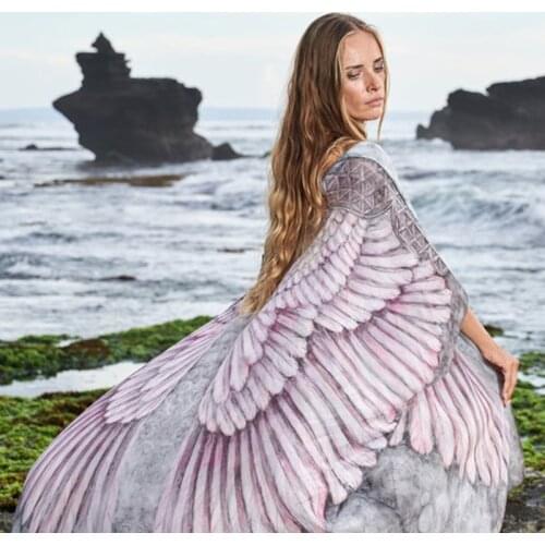 Boho New Feather Wings Bikini Cover-ups Holiday Beach Dress Tunic Women Summer Kimono Beach Wear Swim Suit Cover Up