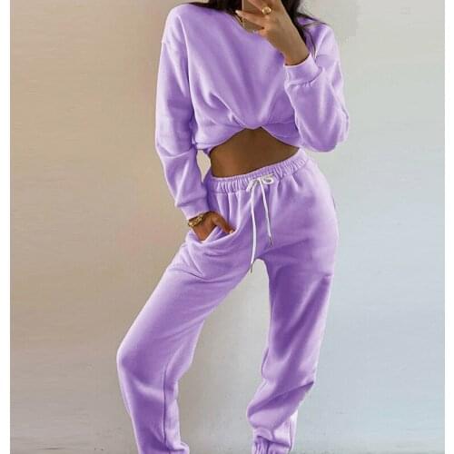 European and American Autumn Winter New Sports Leisure Womens Wear Round Collar Long Sleeve Vest Trousers Two Suit