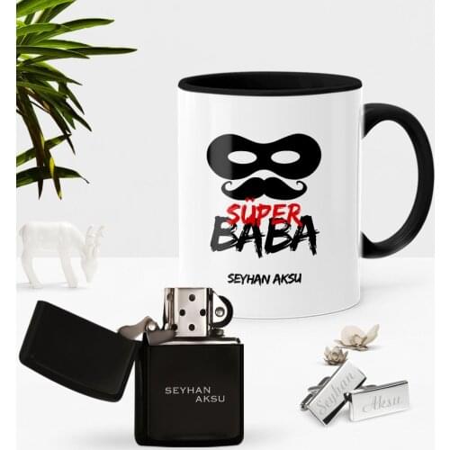 Personalized Super Dad Black Cup Cigarette Lighter Cufflink Set-4