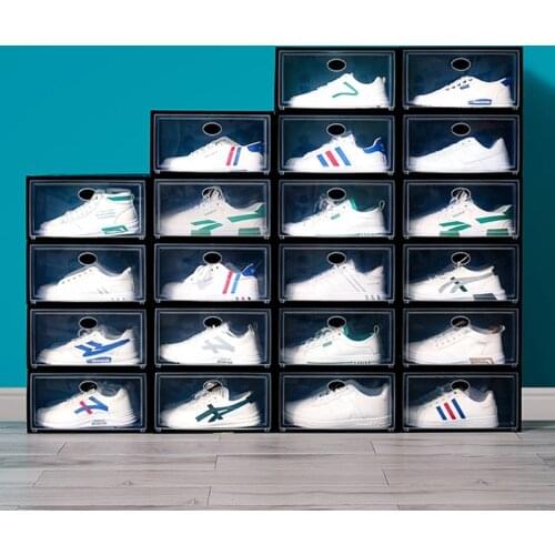 Plastic Transparent Shoes Box Foldable Football Sports Shoes Organizer Sneakers AJ Shoes Storage Bins Clasp High Tops Shoebox