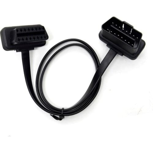Flat+Thin As Noodle OBDII OBD 2 OBD2 16 Pin ELM327 Male To Dual Female Y Splitter Elbow Extension Connector Cable