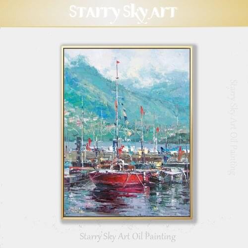 Gifted Artist Hand-painted High Quality Impressionist Wharf Oil Painting on Canvas Abstract Knife Oil Painting Dock Oil Painting