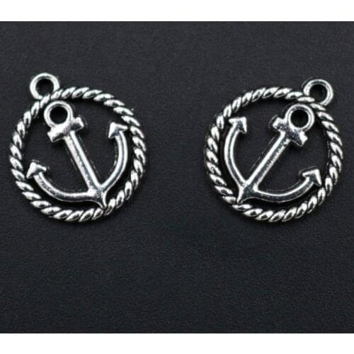 WKOUD 20pcs Silver Color Metal Anchor Circle Charm Retro Bracelet Key Chain DIY Handmade Jewelry Alloy Pendants A1641