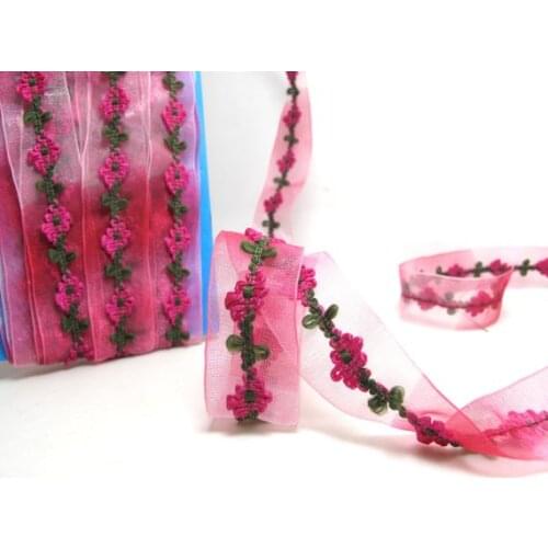 2 Yards 1 Inch Transparent Chiffon Ribbon with Fuchsia Woven Picot Edge Trim|Hair Accessories Craft Supplies|Bow Making