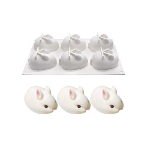 6 Hole 3D Rabbit Shape Silicone Molds Bunny Silicone Cake Mold Baking Decorating Tools Chocolate Mousse Make Dessert Soap Mould