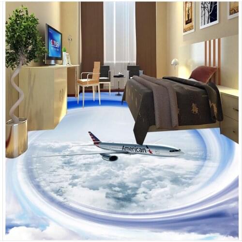 Modern Sticker 3D Floor Sky plane 3D floor tile floor painting Non-slip Waterproof Self-adhesive PVC Wallpaper 3D Floor