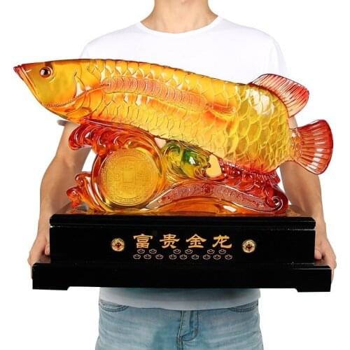 GOOD LUCK HOME Shop company efficacious thriving money business Lucky goldfish Arowana Gold Dragon Fish FENG SHUI art statue