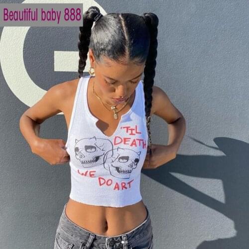 Meqeiss Cyber Aesthetics Graphic Y2k Streetwear Women Chic Sleeveless Activity Tank Tops 2021 Harajuku Skinny Crop Tops Camisole