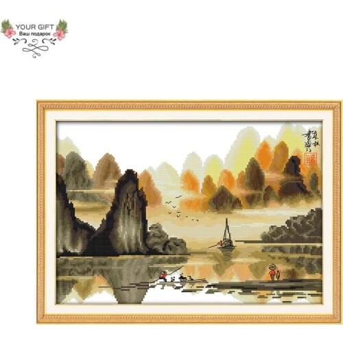 Your Gift F415 Free Shipping Counted And Stamped 14CT 11CT Home Decor Chinese Poetic Li River Embroidery Cross Stitch Kits