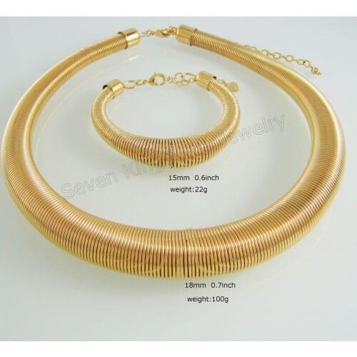 GORGOUS -YELLOW GOLD OVERLAY PLATED FILL BRASS 20" HEAVY UNIQUE BIG WIDTH NECKLACE & About 8" BRACELET VIVID SPRING SHAPED SET