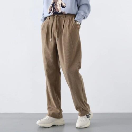 Drawstring Corduroy Pants Mens Fashion Retro Casual Wide-leg Pants Men Streetwear Wild Loose Hip-hop Pleated Trousers Mens
