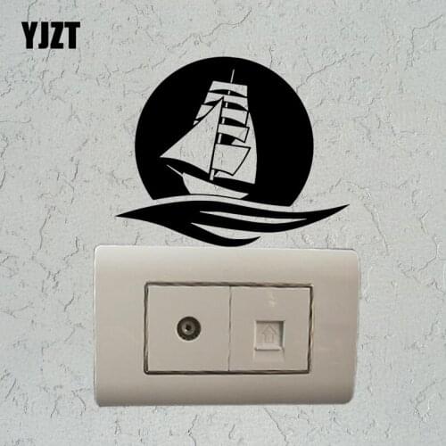 YJZT Wall Switch Sticker Vinyl Decal Decor Sea Boat Moon Wave Ocean Marine S19-0910