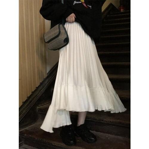 Skirts Womens Irregular Pleated Skirt White Short Skirt Female Summer New Style Skirt High Waist All-match A-line Skirt