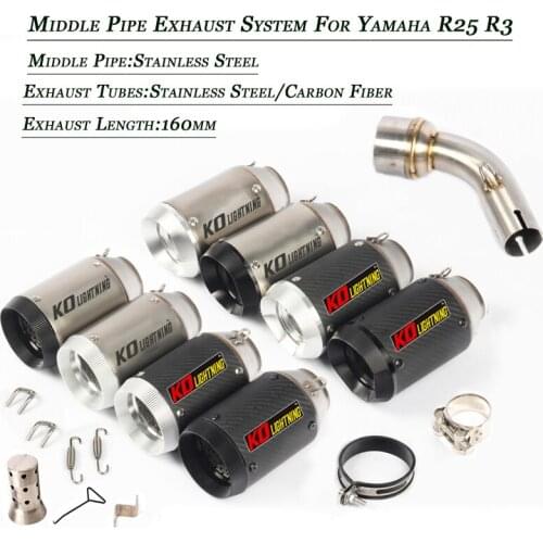For Yamaha R25 R3 Middle Pipe Lossless Link 51mm Tail Exhaust Muffler Tube Refit Replace Original Silencer Set System Motorcycle