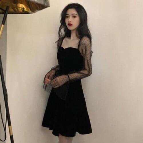 Dresses for women Black Dress Lace Sexy Gothic Vintage Dress Women Elegant Evening Party Club A line Puff sleeve Vestidos