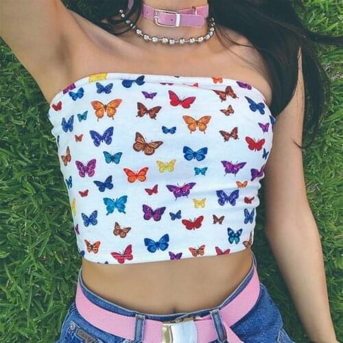 1817 Summer Womens Strapless Tube Top Fashion Color Butterfly Girl Top Comfortable Sexy Sleeveless Off Shoulder Tank Top