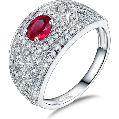 LANMI Real 14K White Gold Red Ruby Ring Natural Diamond For Women Anniversary Fine Jewelry Gift Free Shipping