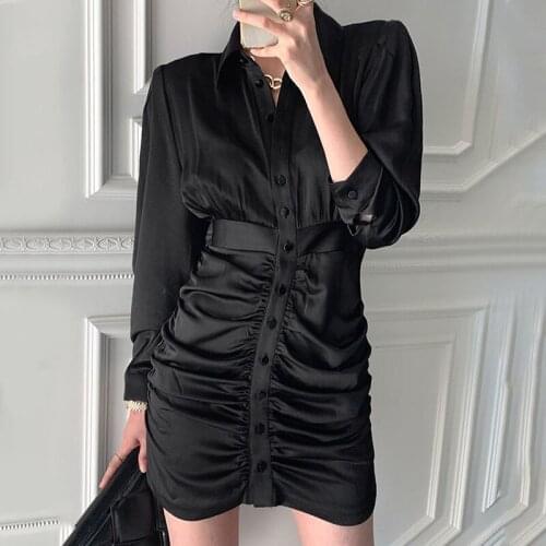 Elegant Party Spring Dress for Women High Waist Long Sleeve Vintage 2021 A-Line Runway Autumn Sexy Solid Black Slim French