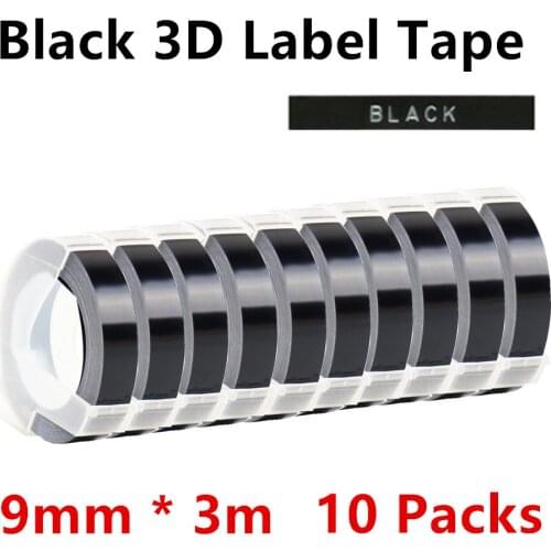 10 Black Label Maker Compatible for 3D Dymo Label Tapes Multicolor 9mm Printer Ribbon Motex E101 1610 Label Machine Tapes