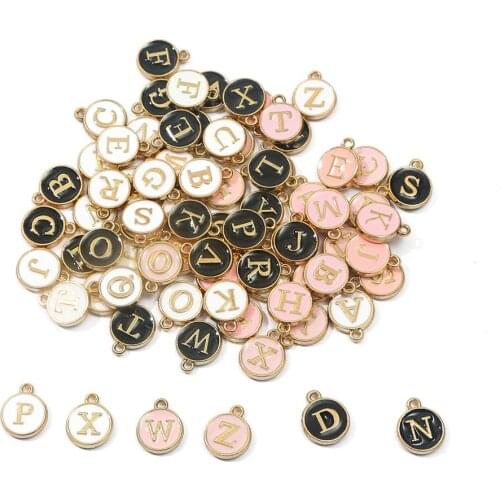 10pcs/lot 12mm Alphabet Letter Enamel Charms Handmade Beads Initial Pendants For Jewelry Making Handmade DIY Bracelet Earrings