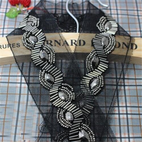 2Yards Beading Pearl Trims Beaded Ribbon For Sewing Clothing Collar Headdress Accessories Black Mesh Lace Decoration