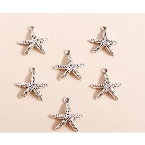 20pcs 20*20mm Antique Silver Color Star Charms Fit Necklaces Pendants Earrings Lovely Starfish Charms Making DIY Jewelry Finding