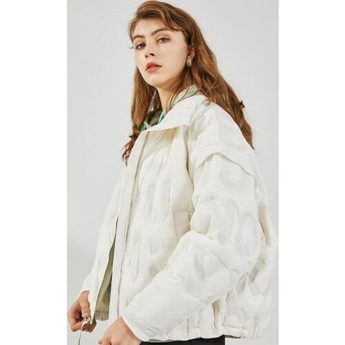 2021 New Winter Fashion Women Short Light White Duck Down Coat Female Stand Solid Puffer Jacket Loose Zipper Oversize Outwear
