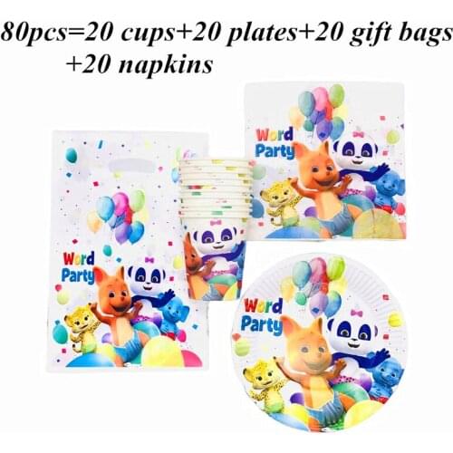 80/50pcs Word Party Theme Paper Plates Cups Gift bag Disposable Tableware Set for Birthday Party Baby Shower Supplies Home Decor
