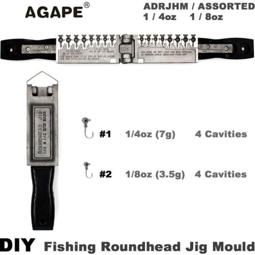 AGAPE Fishing Roundhead Jig Mould ADRJHM/ASSORTED COMBO 1/4oz(7g), 1/8oz(3.5g) 8 Cavities