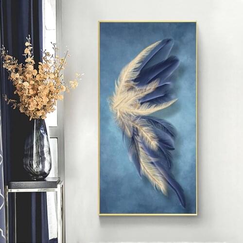 5D Diy Diamond Mosaic Modern Luxurious Blue Gold Feather Leaves Diamond Painting Full Square Round Embroidery Sale Abstract Art