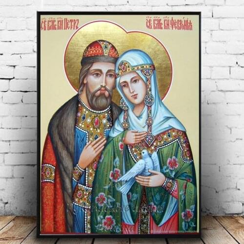 5d full square round drill diamond painting Sts. Peter and Fevronia off Murom mosaic diamond embroidery cross stitch Art I24