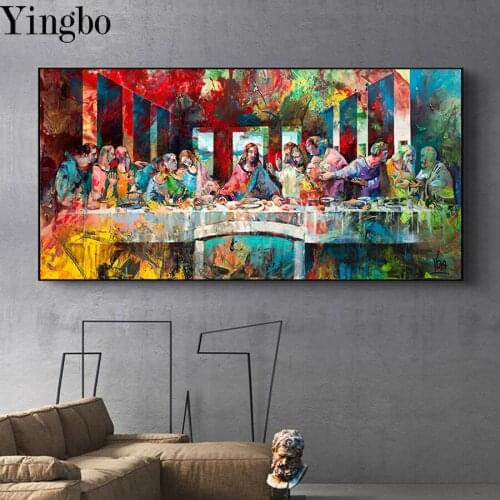 Large 5D Cross Stitch Diamond Painting Graffiti Art Last Supper DIY Diamond Embroidery Rhinestone Mosaic Christian Home Decor