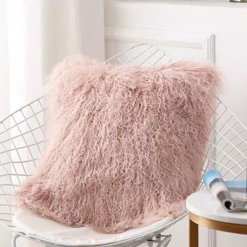 CX-D-04 Super Soft Plush Seat Cushion Cover 45x45cm Real Mongolian Lamb Fur Chair Pillow Cover