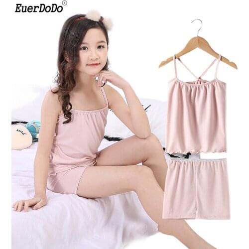 Childrens Pajamas For Girls Pajamas Cotton Summer Sleepwear Kids Vest Shorts 2pcs Suit 3 4 5 6 7 8 9 10 11 12 Years Girl