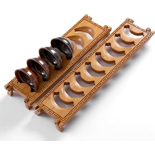 Elegant bamboo tea cup holder storage drain rack Kung Fu tea set storage cup rack cup rest
