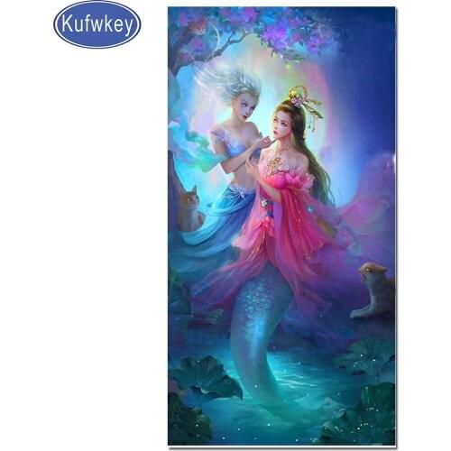 Fantasy Art diamond painting Cartoon Girls Fluorescent Night drill cross stitch kits diamond embroidery full Round retro mermaid