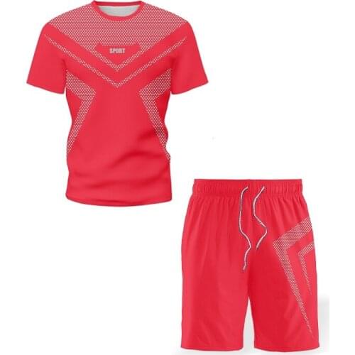 2021 Mens Sets O-Neck T-Shirt Shorts Men Set Summer Breathable Casual Tshirt Running Fashion Explosion Printed Male Sport Suit