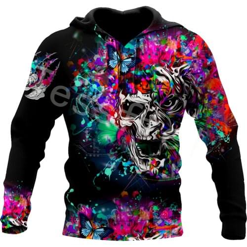 Tessffel Crazy Skull Tattoo Camo 3D Printed Hoodies Sweatshirts Zip Hooded For Men And Women Casual Streetwear Style-S06