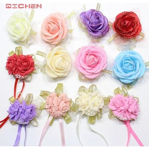 Fashion Bride Corsage Flowers Ball DIY Wrist Flower Bridesmaid Hand Wrist Flowers Roses Floral Bridal Wrist Silver Rose