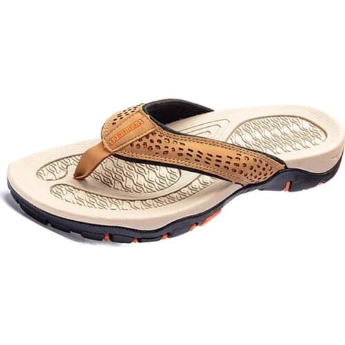 Hot Sell Brand PU Leather Men Slippers Beach Sandals Comfort Men Casual Shoes Men Flip Flops Footwear Zapatillas Casa Hombre