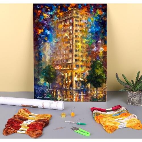 Ambassador Building Pre-Printed 11CT Cross-Stitch Embroidery Complete Kit DMC Threads Handmade Hobby Handiwork Floss