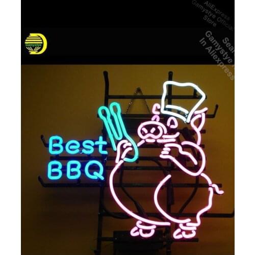 Neon Sign for Best BBQ PIG Neon Bulb sign handcraft Real Glass Recreation Room budweiser neon sign Cool Neon Signs Motel Sign