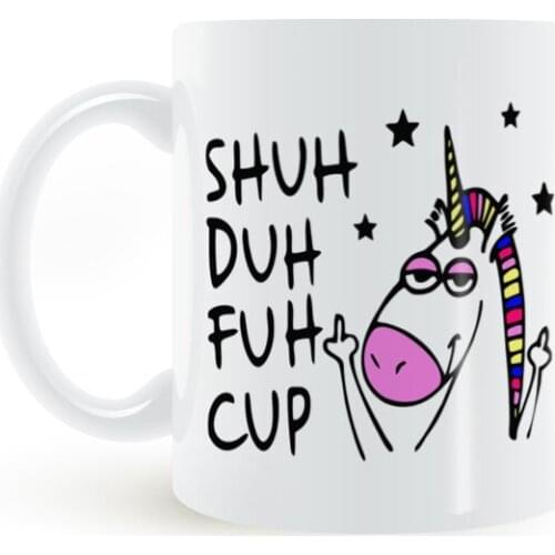 New SHUH DUH FUH CUP Unicorn White Ceramic Coffee Tea Cup Mug