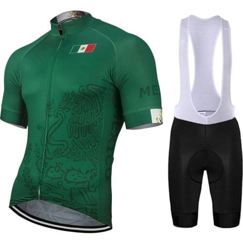 Mexico 2021 New Summer Green Cycling Jersey Set Bike Road Mountain Race Tops Shorts 9D Gel Breathable Customized Jersey Ciclismo